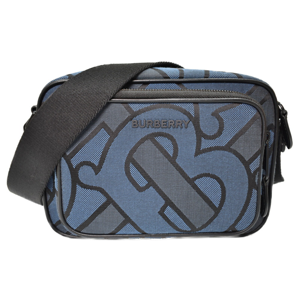 Burberry TB Monogram Paddy Bag Blue black canvas leather shoulder